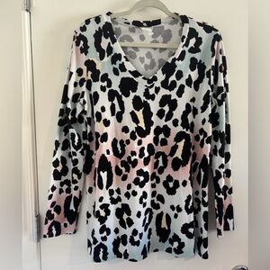 Elegant V-Neck Leopard Print Long Sleeve Top